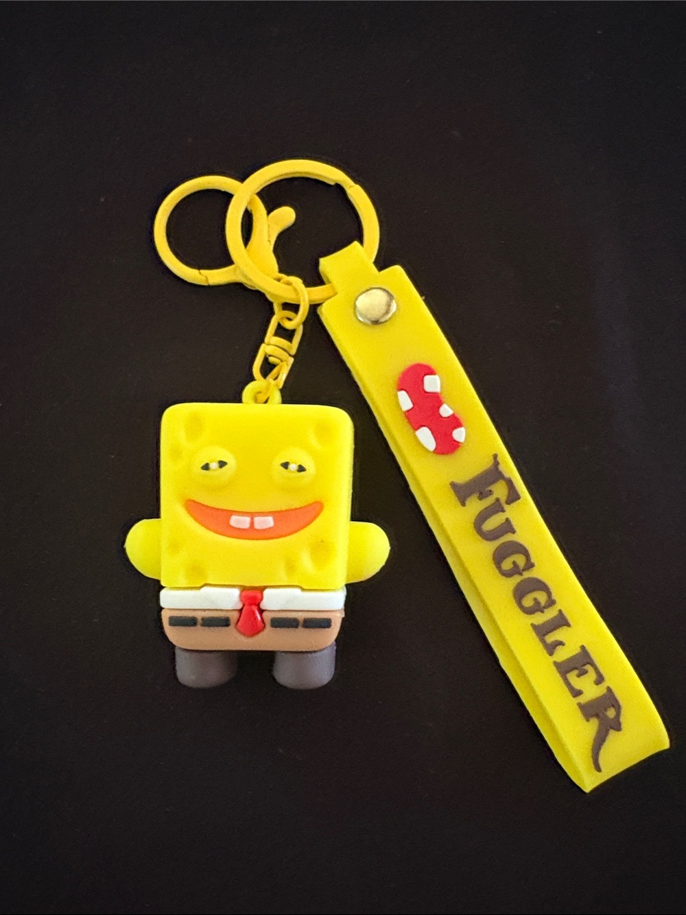 Yellow Cartoon Spongebob Fuggler Keychain With Strap - Cute Bag Charm